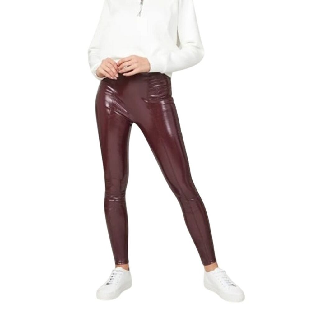 NEW $128 SPANX Faux Patent Leather Leggings in Ruby Plus Size 1X TALL